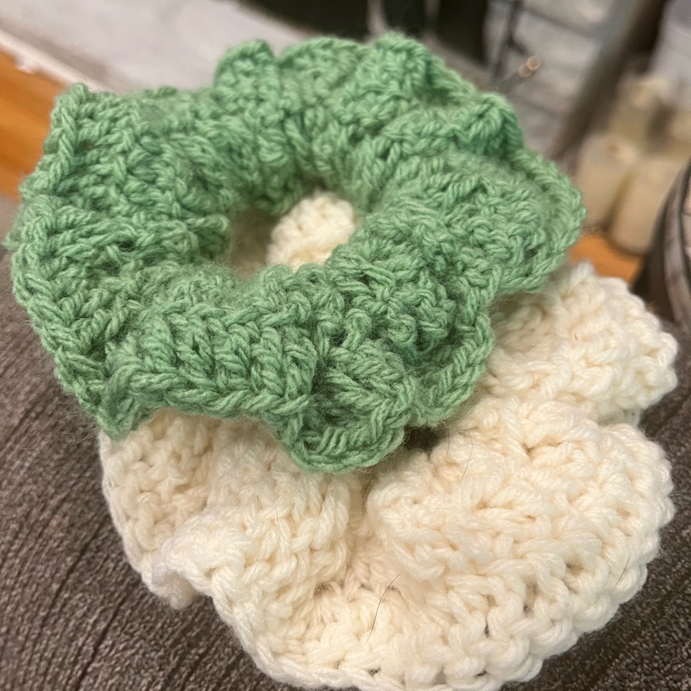 Set of (2) hand crochet scrunchies free shipping